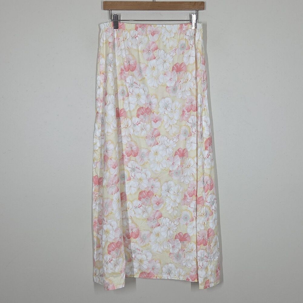 Vtg 90s Y2K Pastel Light Floral Maxi Skirt A-Line Cottagecore Fairy Romantic